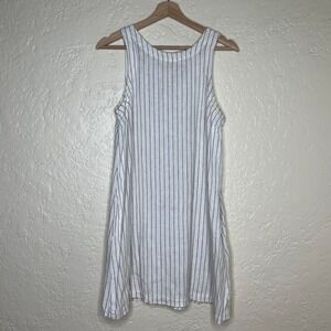 A New Day Womens White Black Striped Linen Blend Sleeveless Shift Dress Small